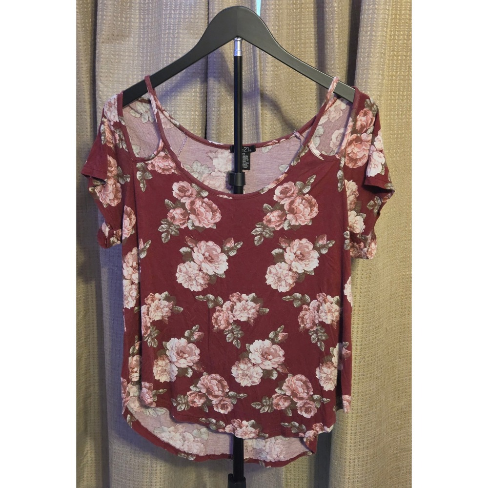 Rue21‎ Short Sleeve Floral Print Blouse Women's Size Medium Red